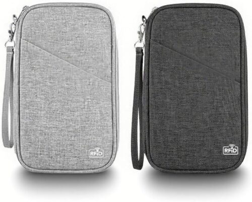 2-Pack Travel Essentials Versatile RFID Passport Holder Portable Travel Wallet,9×5.1×0.9In Water-Resistant Oxford Cloth (Black & White)，Ideal for Boarding & Travel