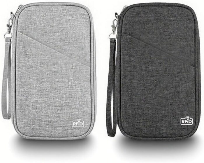 2-Pack Travel Essentials Versatile RFID Passport Holder Portable Travel Wallet,9×5.1×0.9In Water-Resistant Oxford Cloth (Black & White)，Ideal for Boarding & Travel