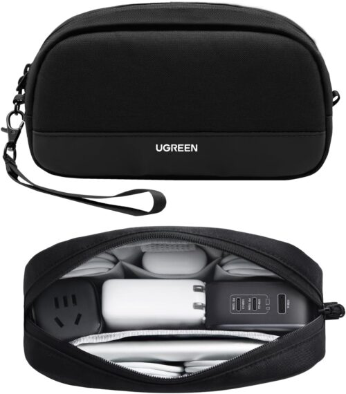 UGREEN Travel Case Electronics Organizer, Tech Pouch Portable Cable/Charger Case with YYK Zipper, Waterproof, Multi-Layer Compatible for Game Cards/Hard Drive, Lightweight and Compact, S