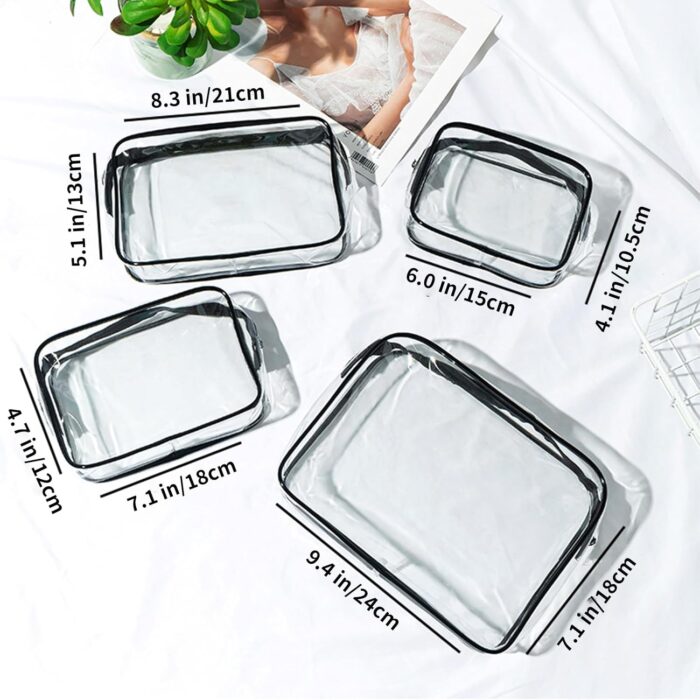 4 Pcs Clear Toiletry Bag TSA Approved, Clear Makeup Bag Waterproof Toiletries Travel Essentials Organizer, Transparent Cosmetic Bag for Women - Image 2