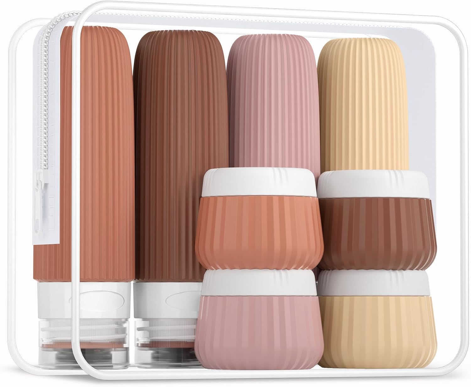 Mrsdry Travel Bottles for Toiletries 8 Pack, Tsa Approved Travel Size Toiletries Containers with Clear Bag, Leak Proof Silicone Squeezable Traveler Essentials Creams Jars