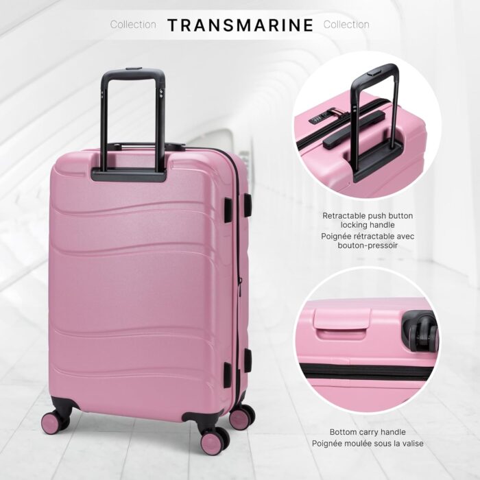Atlantic Transmarine Hardside Medium Luggage – Superior Polycarbonate Construction with 8 Spinner Wheels and Retractable Handle, Integrated TSA Lock, Expandable 2" – Blush - Image 3