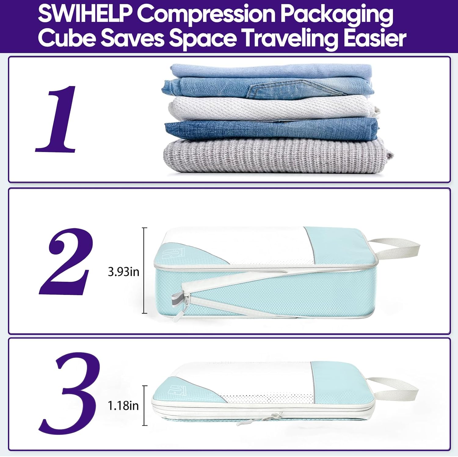 SWIHELP Compression Packing Cubes for Suitcases, Travel Luggage Organizer, Travel Packing Kit with Clothes Storage Bag Shoes Bag Toiletry Bag Underwear Bag - Image 3
