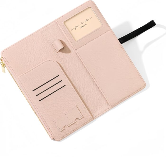 NQQNQQ RFID-Blocking Leather Travel Wallet & Passport Holder with Zipper Pocket, Card Slots, and Phone Compartment – Waterproof Travel Organizer for Women & Men. TG-1 (Pink) - Image 6
