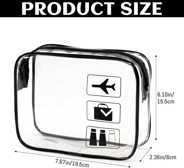 3 Packs Clear Travel Toiletry Bag, TSA Approved Liquids Bag with Zipper, Carry On Airport Airline Quart Size Cosmetic Makeup Bag Travel Essentials for Women Men (Style A) - Image 7