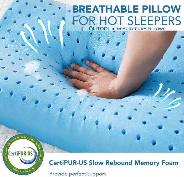QUTOOL Neck Support Pillow for Sleeping, Cooling Memory Foam Pillow for Neck and Shoulder, Bed Pillow Side Back Stomach Sleeper Pillow for Adults - Image 3