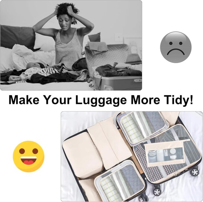 10 Set Packing Cubes for Suitcases, Packing Cubes Travel Essentials Organizer Bags, Travel Organizers (Beige) - Image 3
