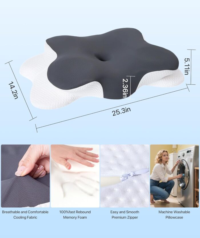Cervical Pillow,Memory Foam Pillows,Cervical Pillow for Neck Pain Relief,Ergonomic Neck Support Neck Pillow,Side Sleeper Pillows for Side Back Stomach Sleepers, Pillows for Neck and Shoulder Pain - Image 3
