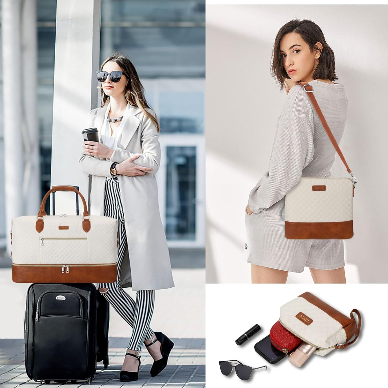 Weekender Bag for Women Travel Duffel Bag Carry On Overnight Bag with Shoe Compartment Large Duffle Tote Bag for Travel - Image 2