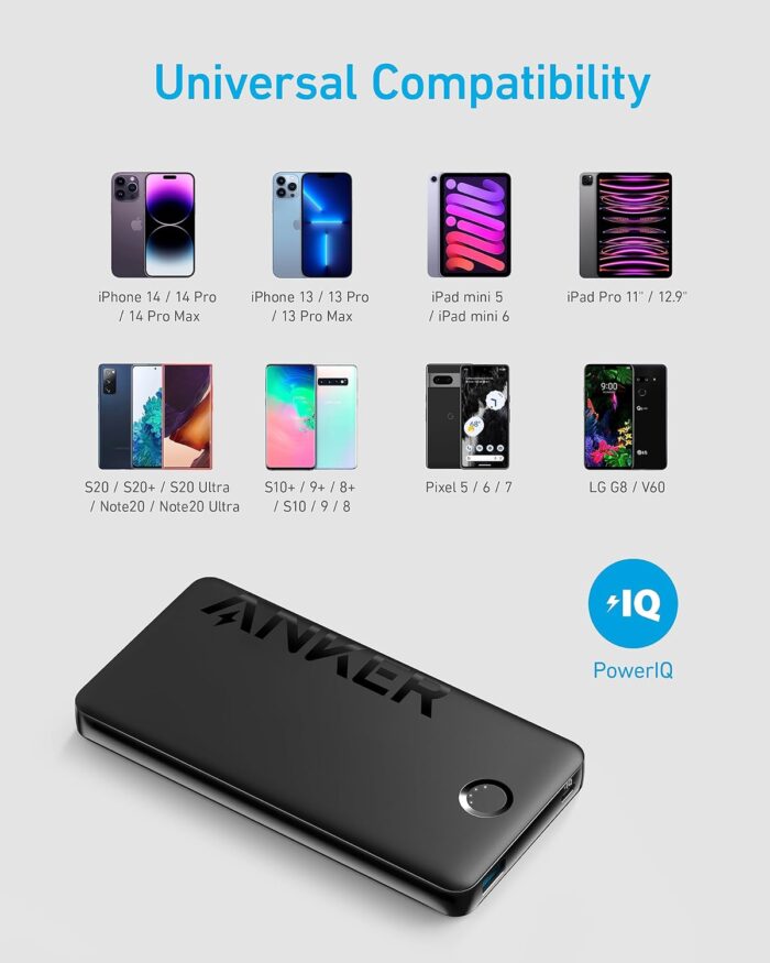 Anker Power Bank, 10,000mAh Portable Charger (PowerCore PIQ), High-Capacity Battery Pack for iPhone 15/15 Plus/15 Pro/15 Pro Max/14/14 Pro/Samsung/Pixel/LG (Cable and Charger Not Included)(Black) - Image 5