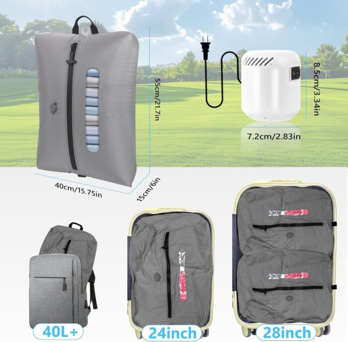 2025 Vacuum Bags for Travel with See-through Window 5KPa Pump 420D Nylon Vacuum Sealer Bags for Clothes Travel IP67 Reusable Packing Organizers for Luggage, Backpack, Suitcase Grey 2PC+Pump - Image 8