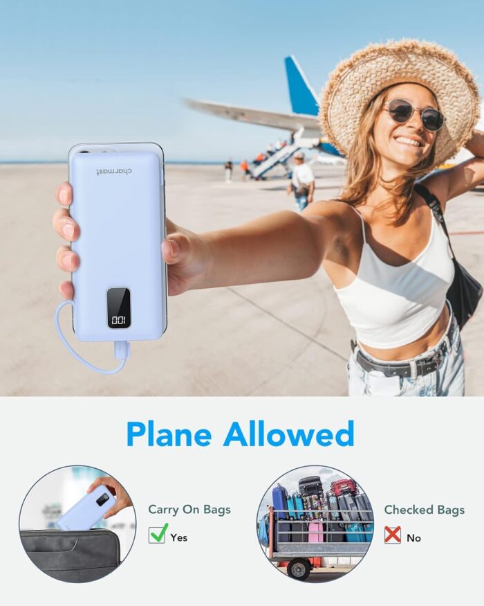 Charmast Portable Charger with Built-in Cables and AC Wall Plug, 10000mAh Ultra Slim Power Bank with 5 Outputs & 2 Inputs, External Battery Pack Compatible with iPhone 14/13, Samsung Galaxy, etc - Image 8