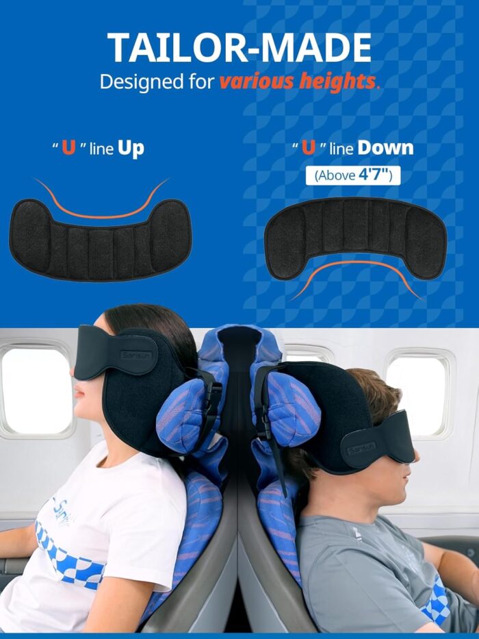 SARISUN Travel Pillow, Upgrade Airplane Pillow for Long Flight, 360° Support Headrest, Comfortable Travel Neck Pillow with Sleep Eye Masks, Portable Airplane Travel Essentials, Stop Bobblehead, Black - Image 2
