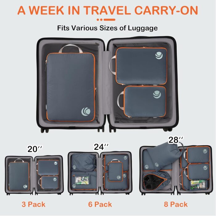 Cipway Compression Packing Cubes, Ultralight Luggage Organizer Bags, Travel Essentials for Carry on Suitcase (3 Piece,Gray) - Image 7