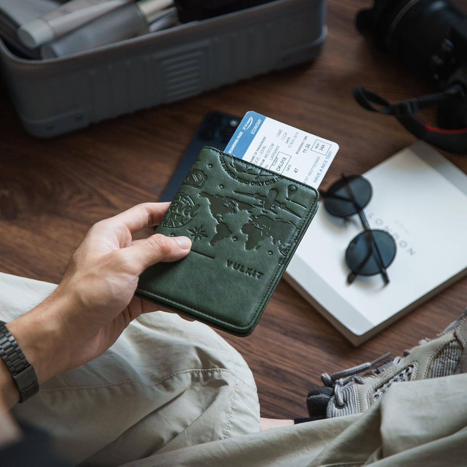 VULKIT Passport Holder with Magnetic Closure RFID Blocking Travel Wallet Passport Book Cover Boarding Pass Holder Travel Essentials - Image 6