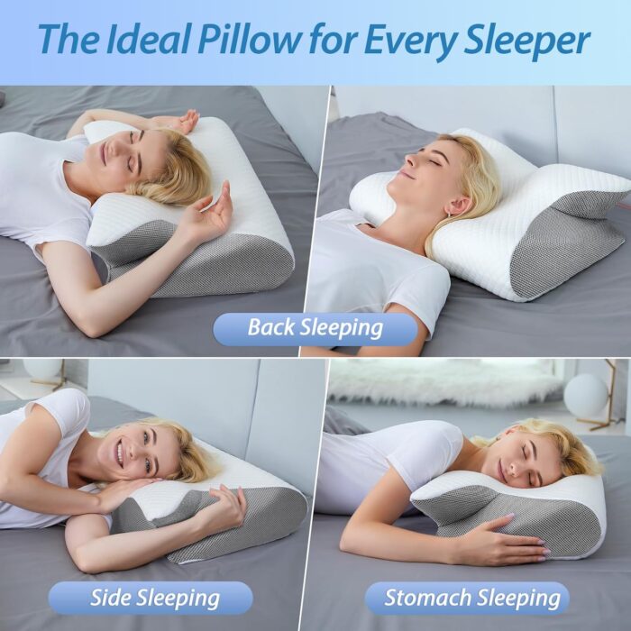 HOMCA Memory Foam Pillow, 2 in 1 Cervical Pillow for Neck Pain Relief, Ergonomic Neck Support Pillows for Side Back Stomach Sleepers with Breathable Pillowcase (Gray) - Image 4