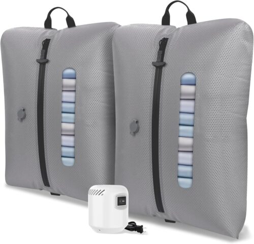 2025 Vacuum Bags for Travel with See-through Window 5KPa Pump 420D Nylon Vacuum Sealer Bags for Clothes Travel IP67 Reusable Packing Organizers for Luggage, Backpack, Suitcase Grey 2PC+Pump