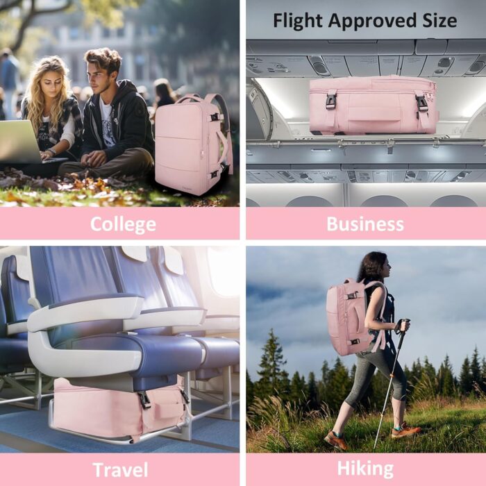 Travel Backpack for Women, Carry On Backpack with USB Charging Port & Shoe Pouch, TSA 15.6inch Laptop Backpack Flight Approved, College Nurse Bag Casual Daypack for Weekender Business Hiking, Pink - Image 9