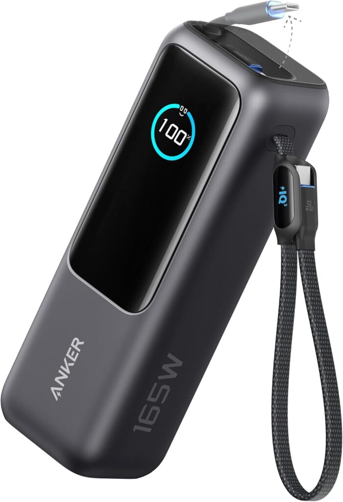 Anker Laptop Power Bank, 25,000mAh Portable Charger with Triple 100W USB-C Ports, Built-in and Retractable Cables, for iPhone 17/16/15 Series, MacBook, Samsung, and More (Flight-Approved)