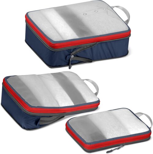 Travel Packing Cubes Organizer, 3 Set Compression Packing Cubes Set, Ultralight Mesh Luggage Organizers for Carry On (Blue)