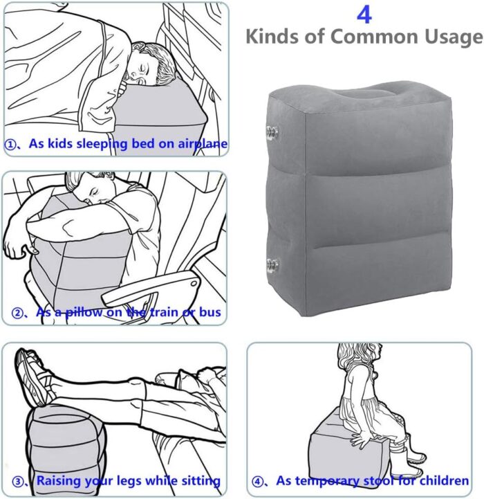 AirGoods Inflatable Travel Pillow for Foot Rest on Airplanes and Kids to Sleep on Long Flights (Grey) - Image 5
