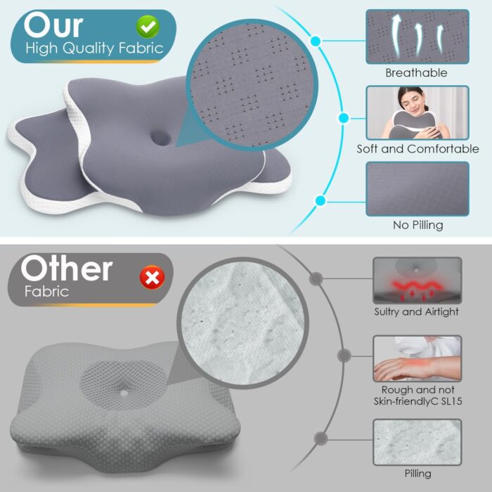 Delyoly Neck Pillow Memory Foam Pillow, 2 in 1 Cervical Pillow for Neck Pain Relief, Ergonomic Neck Support Pillows for Side Back Stomach Sleepers with Comfortable and Breathable Pillowcase - Image 5