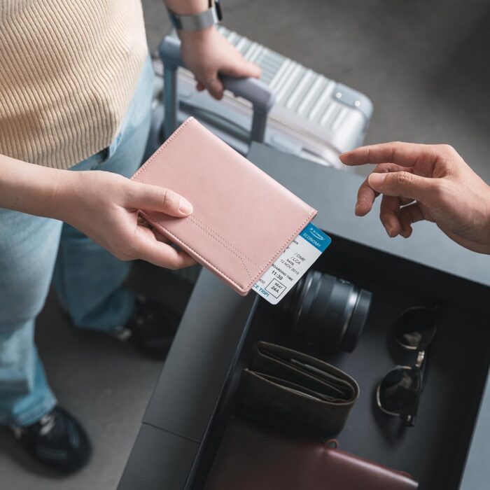 VULKIT Passport Holder for Travel, RFID Blocking Passport Cover, Slim Travel Wallet for Men & Women, Dusty Pink - Image 6