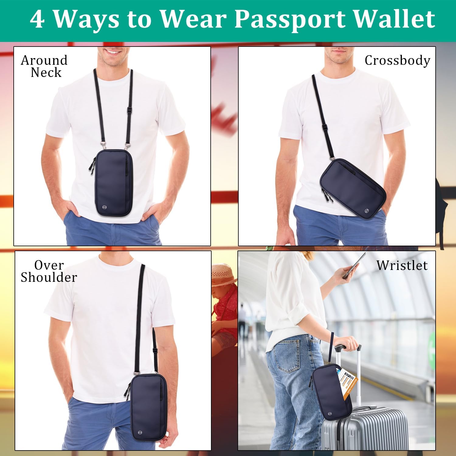 Passport Holder for Travel HADEEONG Blue Passport Travel Organizer Family Travel Document Organizer with RFID Blocking Passport Wallet Pouch for Men Women Airplane Cruise Travel Essentials - Image 6