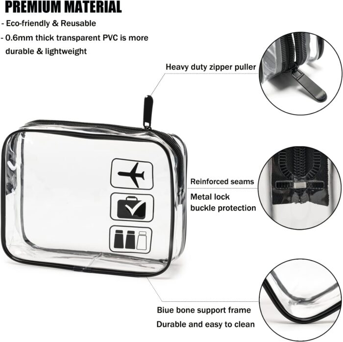 TSA Approved Toiletry Bag, 3 Pcs Clear Toiletries Bags Quart Size Travel Makeup Cosmetic Bag for Women Men, Carry on Airport Airline Compliant Bag (Black) - Image 2
