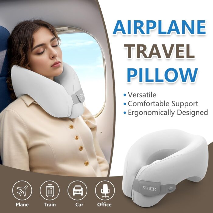 2in1 Ergonomic Memory Foam Travel Neck Pillow – 2025 Upgrade Travel Pillow for All Sleep Positions on Flights, Road Trips, and Long Distance Travel with Drawstring Bag (Adjustable -Gray) - Image 2