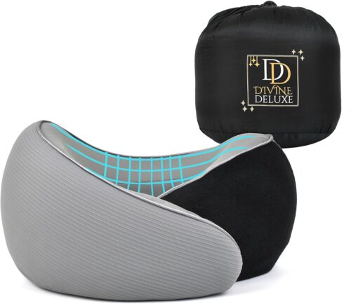 360° Support Memory Foam Travel Neck Support Pillow for Car and Airplane Sleeping; Ergonomic Pillow for Neck Pain Relief and Comfort; Airplane Neck Pillow for Traveling on Long Flight (Gray)