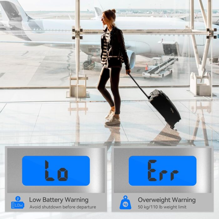2 Packs of 110lb/50kg Luggage Scale, Dr.meter Backlit LCD Display Electronic Balance Digital Hanging Scale with Rubber Paint Handle, Travel Essentials, Temperature Sensor-Silver - Image 3
