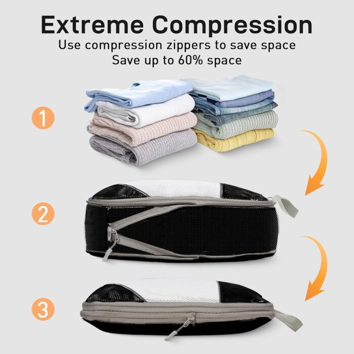 Compression Packing Cubes for Travel, 6 Set Lightweight Compressible Travel Packing Cubes for Carry on Luggage Suitcases, Customizable Label Slots Design Travel Essentials Accessories - Image 7