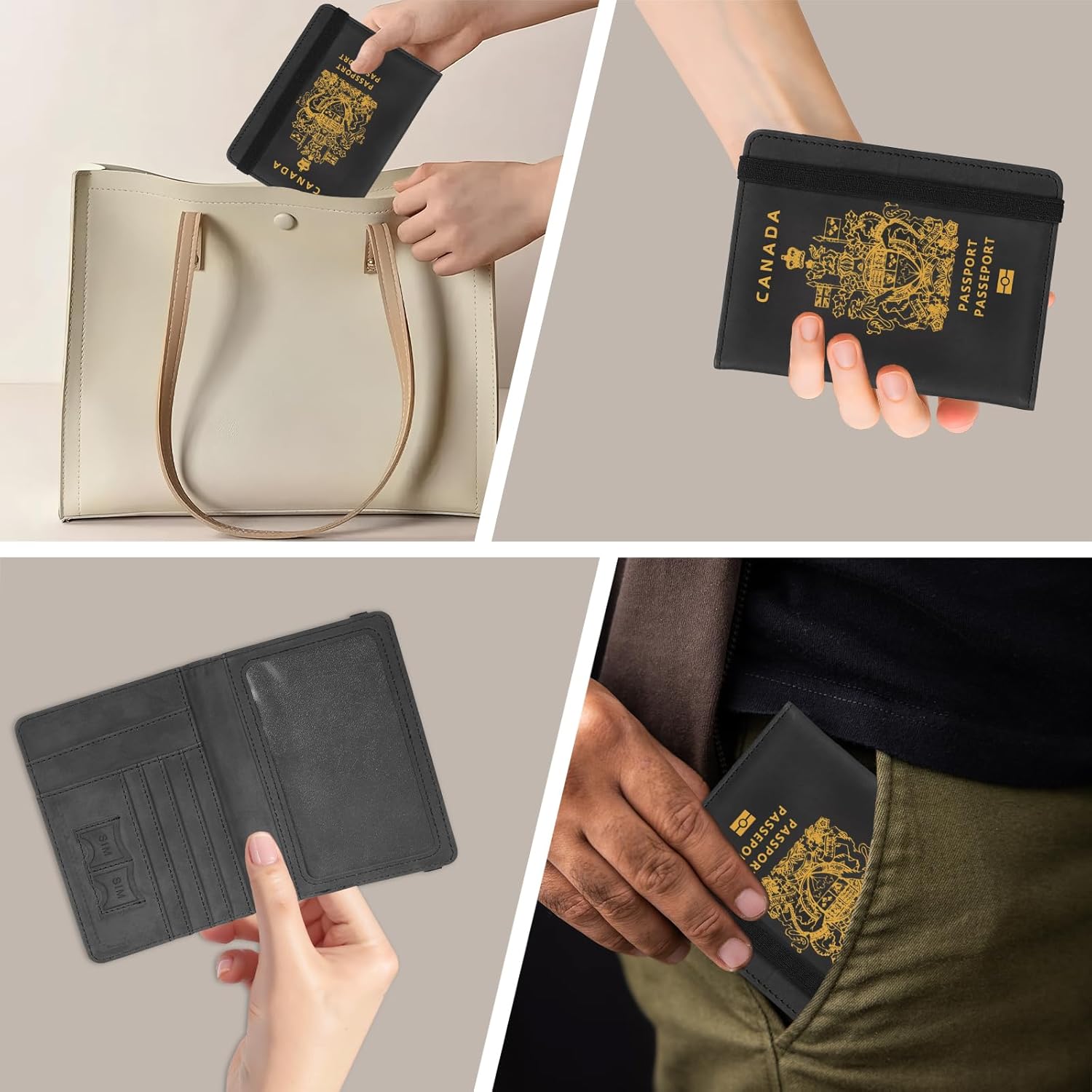 Passport Holder, RFID Blocking Passport Cover Wallet, PU Leather Passport Travel Organizer Case for Women and Men - Image 6