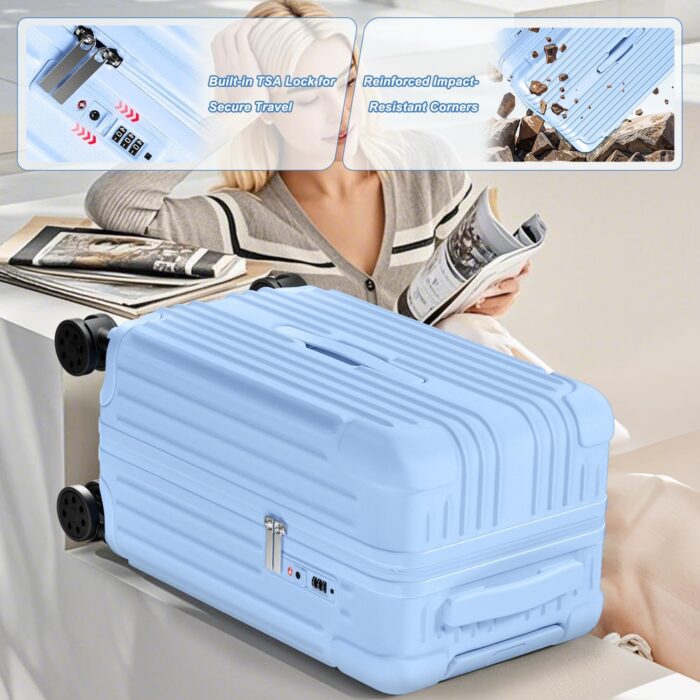 Carry on Luggage Krute PC+ABS Luggage Hardside Suitcase with TSA Lock Spinner Wheels Telescopic Handle 20 Inch (LightBlue) - Image 5