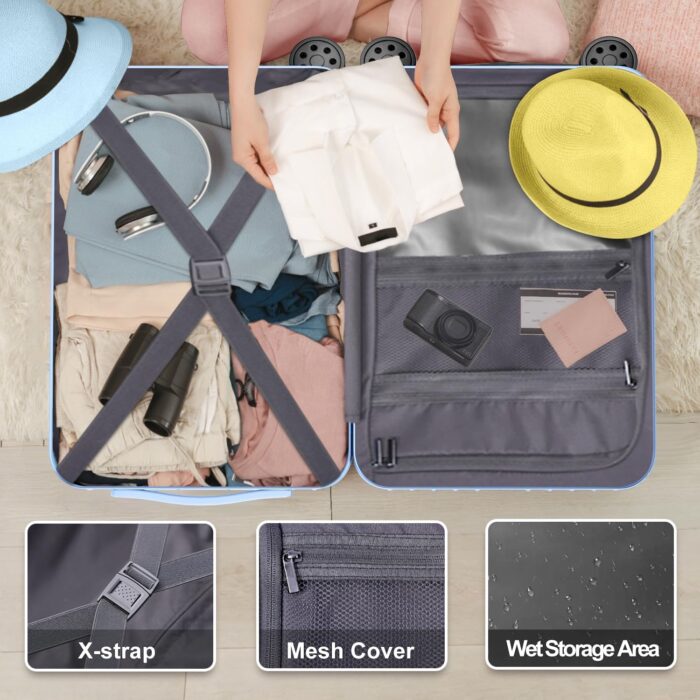 Carry on Luggage Krute PC+ABS Luggage Hardside Suitcase with TSA Lock Spinner Wheels Telescopic Handle 20 Inch (LightBlue) - Image 7