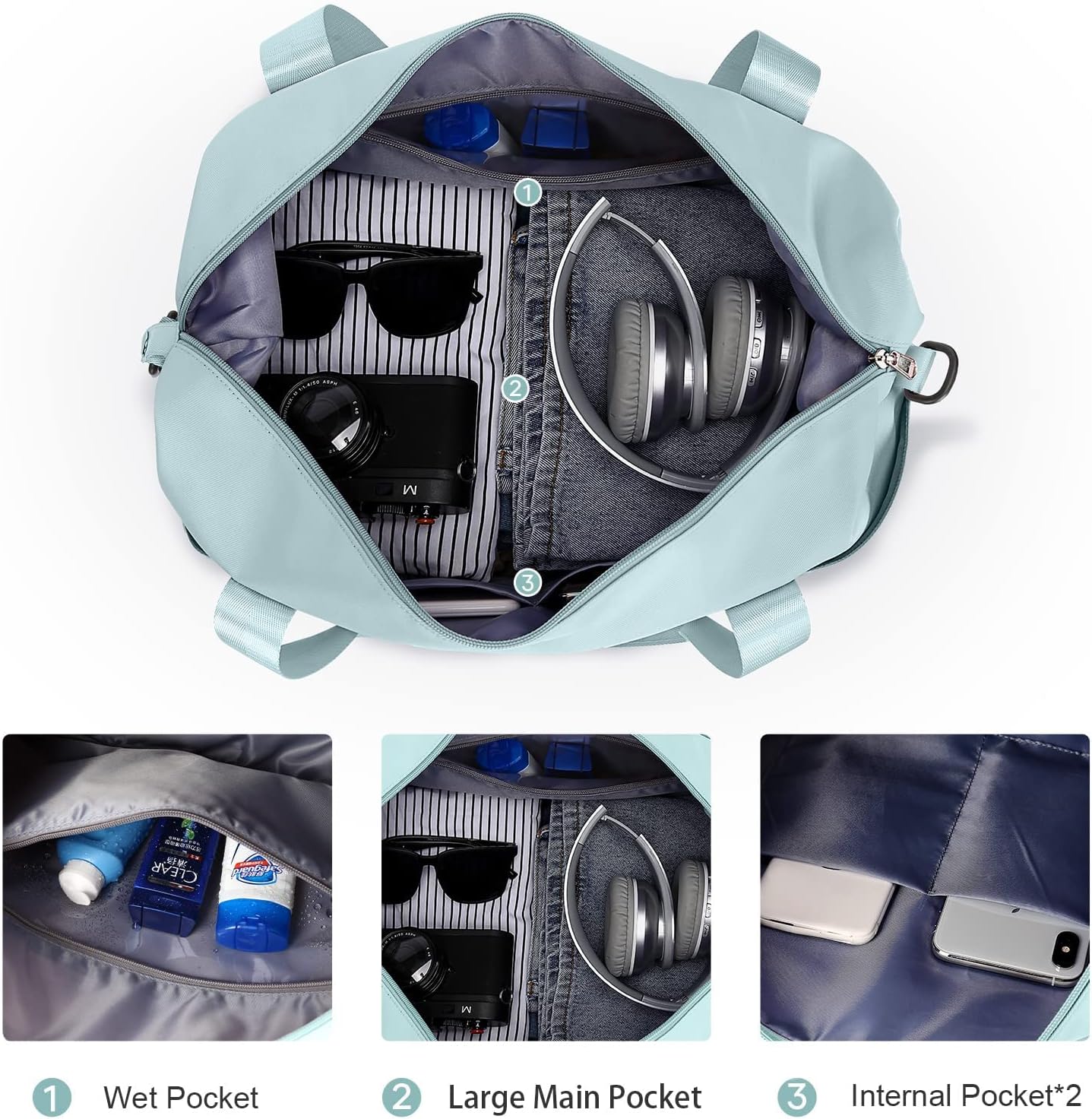 Travel Bag for Women with Wet Pocket,Capacity Expanadle Weekender Overnight Duffel Bag with Trolley Sleeve Gym Tote Bags Waterproof Large - Image 7