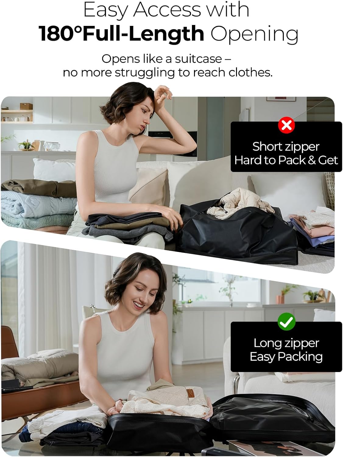 POIXM Vacuum Bags for Travel with Wireless Pump, 180° Open Zipper, IP67 Waterproof, Reusable Space Saver Compression Bags for Backpack, Suitcase, Home Storage(2 Pack + Pump) - Image 2