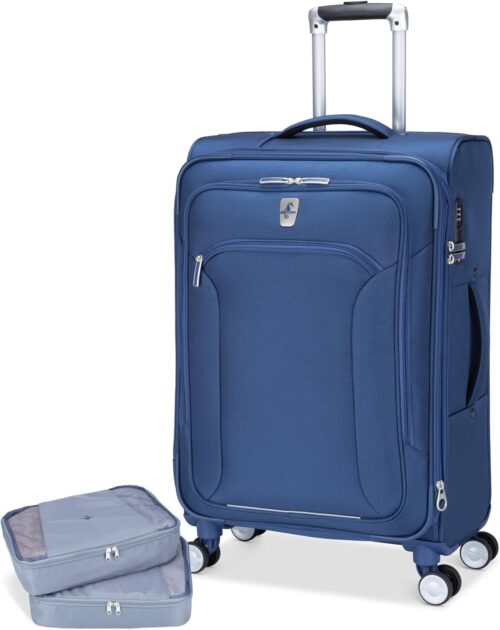 Atlantic Sailbound Softside Large Luggage – Durable Polyester Construction with 8 Spinner Wheels and Retractable Handle, Integrated TSA Lock, Expandable 1.5", Includes 2 Packing Cubes – True Navy