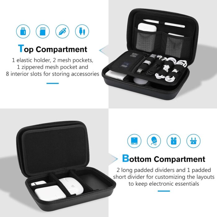 ProCase Hard Travel Electronic Organizer Case for MacBook Power Adapter Chargers Cables Power Bank Apple Magic Mouse Apple Pencil USB Flash Disk SD Card Small Portable Accessories Bag -L, Black - Image 2