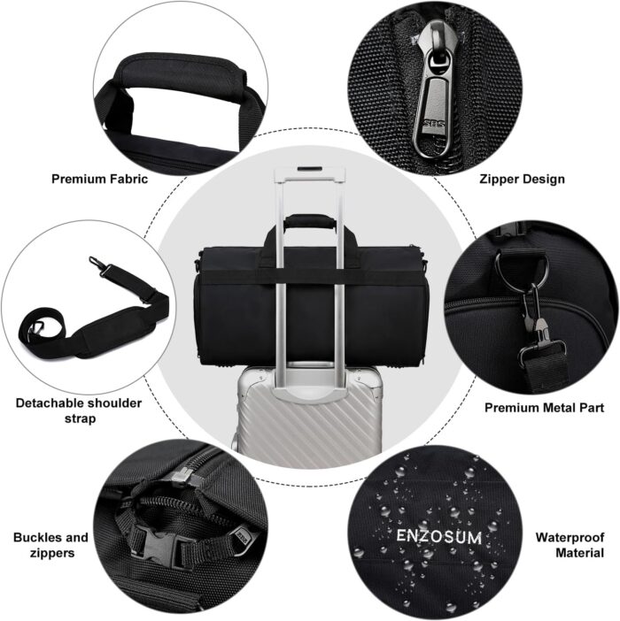 Garment Bags for Travel Large Suit Bag for Men Convertible Garment Duffle Bag for Men Women with Shoes Compartment, Carry On Garment Duffel Bag 2 in 1 Hanging Dress Suitcase Suit Travel Bags, Black - Image 6
