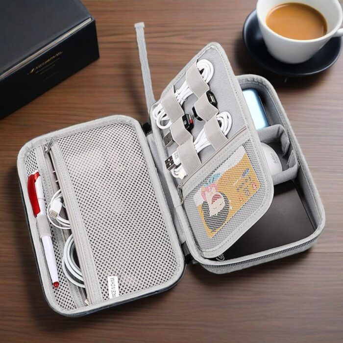 Hard Electronics Travel Organizer Case for MacBook Chargers & Storage Flash/Hard Drives - Waterproof Shockproof 2-Layer Design Holds Power Bank Mouse, Cables (Black, L) - Image 3