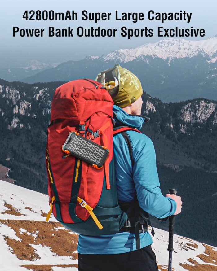 Sudrov Solar Charger Power Bank, 42800mAh Portable Charger with USB-C in/Output, QC3.0 Fast Charging 15W 4 Ports Outdoor Battery Pack Built-in Dual Led Flashlights for iPhone Samsung etc - Image 6