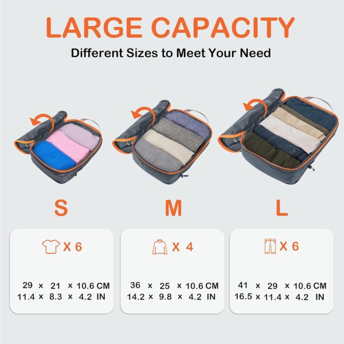 Cipway Compression Packing Cubes, Ultralight Luggage Organizer Bags, Travel Essentials for Carry on Suitcase (3 Piece,Gray) - Image 6