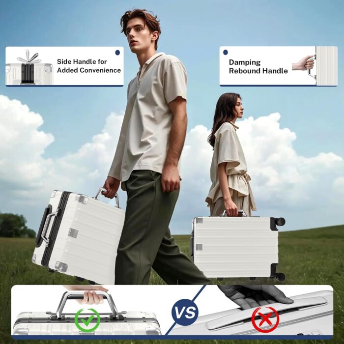 Krute Carry On Luggage PC+ABS Luggage Aluminum Frame Zipperless Lightweight Hardshell Suitcase with TSA Lock Spinner Wheels 20 Inch White - Image 3