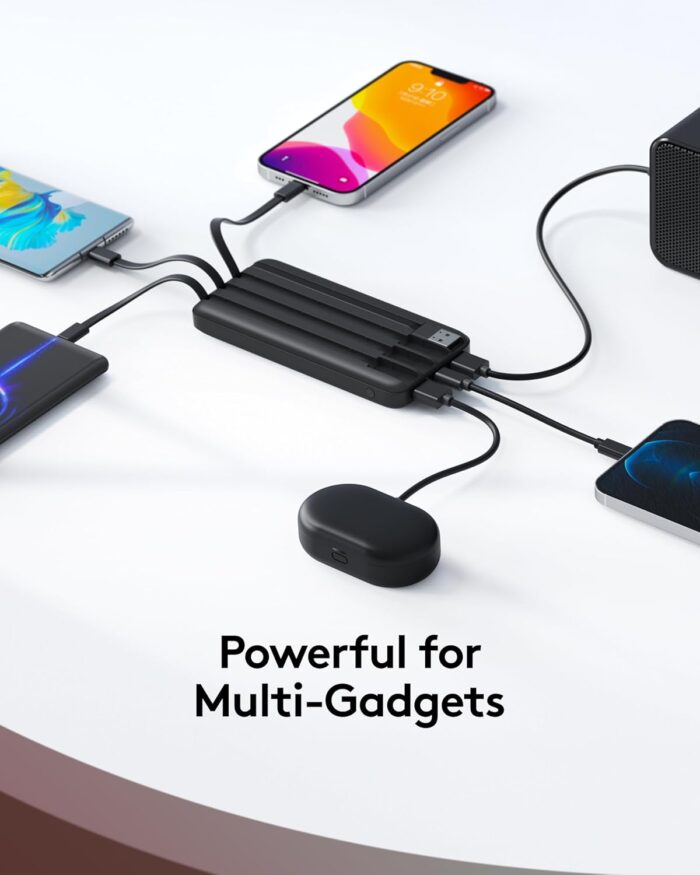 Orfeika Power Bank with Built in Cables, 10000mAh Portable Charger USB C in&Out, Battery Pack with LED Display Travel Essential for iPhone 16 15 14 13 12, Samsung S22 S21 Google LG iPad (Black) - Image 4