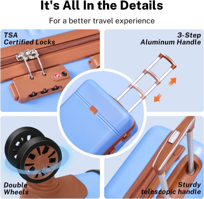 Krute Luggage PC+ABS Hardshell Suitcase with Wheels TSA Lock Lightweight Checked Luggage 28 Inch (LightBlue) - Image 2
