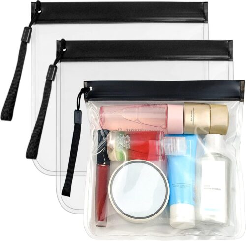 3PCS Clear Travel Toiletry Bags 20*20cm Clear Bags Tsa Approved Liquid Bags Leak Proof Travel Bag Carry On Airport Airline Compliant Bag Portable Travel Fluid Bags Airport Security Travel Liquid Bag