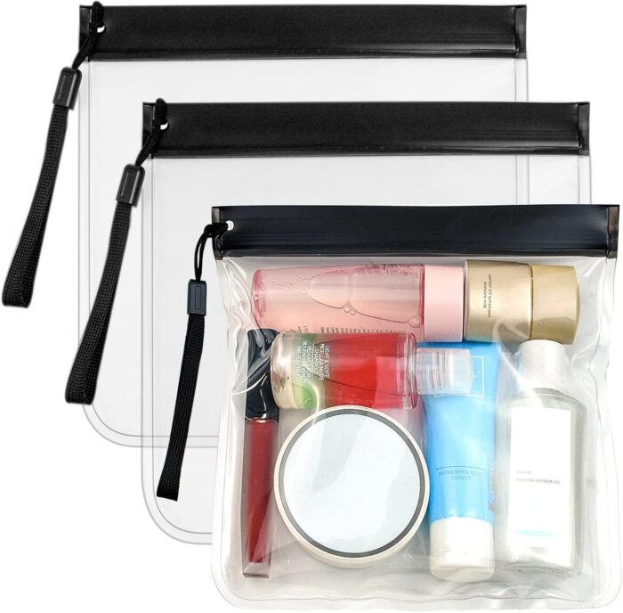 3PCS Clear Travel Toiletry Bags 20*20cm Clear Bags Tsa Approved Liquid Bags Leak Proof Travel Bag Carry On Airport Airline Compliant Bag Portable Travel Fluid Bags Airport Security Travel Liquid Bag