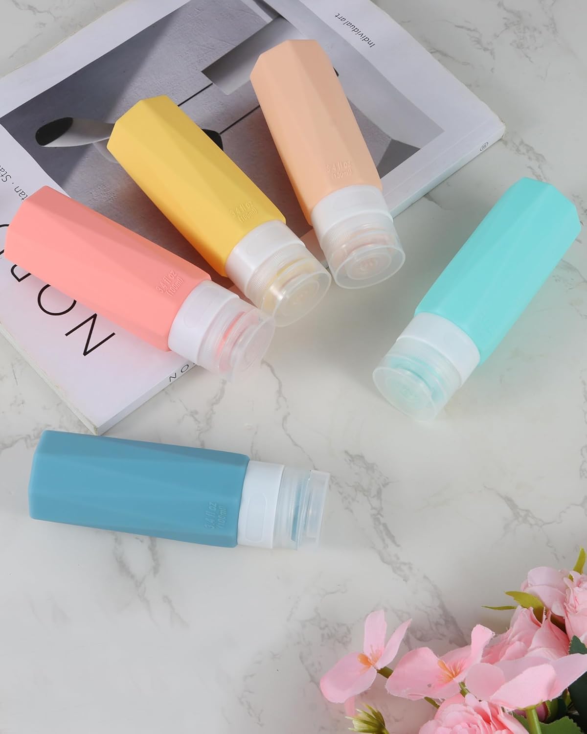 Weseewd 100ml Travel Bottles for Toiletries, 5 Pack TSA Approved Silicone Travel Size Toiletries Bottles, Refillable Leak Proof Travel Accessories Essentials for Cometic Shampoo Conditioner Lotion - Image 5